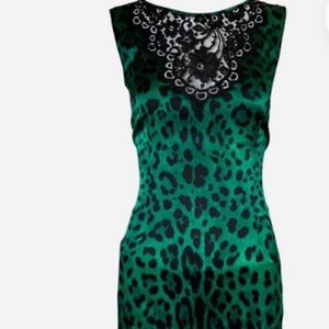 Dolce & Gabbana Green Leopard Silk and Lace Top